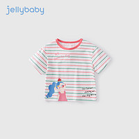 JELLYBABY 女童条纹t恤夏款2024时尚短袖夏装薄中小童夏季衣服1岁宝宝上衣夏 粉绿条纹 100CM