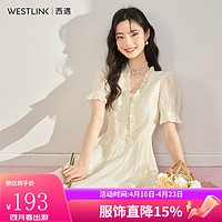 WESTLINK 西遇 法式连衣裙女2024年春季新款小众茶歇裙赫本风中长裙 杏色 M