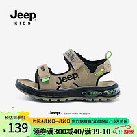 Jeep儿童凉鞋夏季透气防滑男童运动鞋2024夏款女中大童沙滩鞋露趾 卡其 35码 鞋内长约22.3cm
