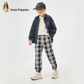 暇步士（Hush Puppies）童装儿童2024春夏格纹系列梭织长裤宽松透气舒适潮流时尚 钻石黑 130cm