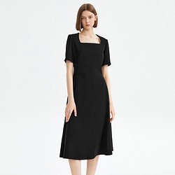LANCY FROM25 朗姿 法式复古方领显瘦气质连衣裙独特别致小黑裙女夏季