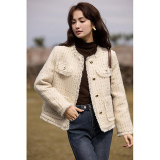 谜秀 法式雪花纹羊毛小香风羽绒外女年冬季韩版85白鸭绒上衣