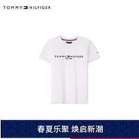 TOMMY HILFIGER 24春夏童装男纯棉简约刺绣字母圆领短袖T恤TH2212015 白色001 8/130cm