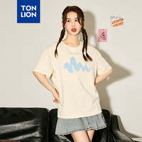 唐狮 TONLION短袖T恤女24夏季针织前胸笔画 米白 L