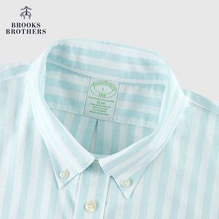 布克兄弟（BrooksBrothers）男士24春夏修身版免烫牛津纺条纹短袖休闲衬衫 4007-浅绿色 S