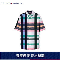 TOMMY HILFIGER 24春夏男装纯棉休闲拼色格纹宽松短袖衬衫MW0MW34558 多色格纹0MS XS