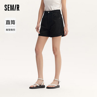 森马（Semir）休闲裤女简约小心机2024夏小个子时尚翻边短裤 黑色90001 170/74A/XL