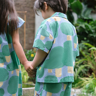 papa 爬爬 夏季儿童套装印花衬衫短裤分体两件套 绿色-衬衫 90cm