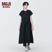 無印良品 MUJI（無印良品 ） 女式 强捻 法国袖 连衣裙 女装裙子夏季 纯棉全棉 BC2JGC4S 黑色 S(155/80A)