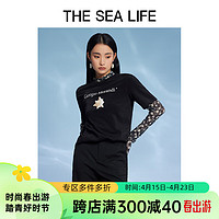 THE SEA LIFE【莫兰迪联名】欧海一生印花短袖T恤休闲黑色棉系上衣11517 黑法师 S