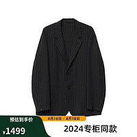 杰帝梵JDV男装2024春夏黑色条纹休闲西装单排扣西服外套 黑色 170/92B（01）