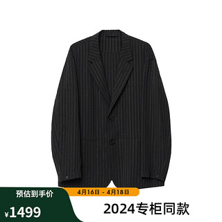 杰帝梵JDV男装2024春夏黑色条纹休闲西装单排扣西服外套 黑色 170/92B（01）