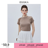 EGGKA  圆领短袖T恤女春夏简约休闲百搭流行时尚纯色打底上衣 驼色 均码