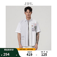 J.D.V 杰帝梵 男装2023春夏新品商场同款蓝白条方领户外印花短袖休闲衬衫 蓝白条 17092B