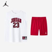 NIKE 耐克 JORDAN耐克AJ童装男女童背心+短裤2件套24夏季儿童篮球运动套装 杰斯特红 120/60(6)