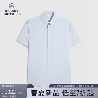 布克兄弟（BrooksBrothers）男士24春夏经典版免烫牛津纺条纹短袖正装衬衫 4000-蓝色 14/H