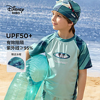 迪士尼（Disney）男童短袖泳衣UPF50分体抗菌耐磨游泳衣服2024 雾绿 150