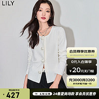 LILY2024春女装气质时尚通勤款立体浪漫玫瑰排扣修身针织开衫 601白色 S