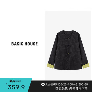 Basic House/百家好新中式时尚休闲复古外套女春季2024新国风拼色设计感 黑色 L130-140斤