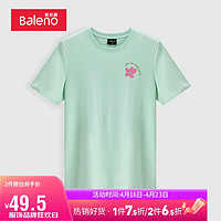 Baleno 班尼路 2023春季印花休闲圆领T恤女可爱风校园短袖 006G浅粉绿 XL