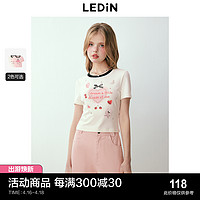 LEDIN 乐町 甜美少女撞色胸前满印T恤2024早春新款柔软舒适修身内搭短袖