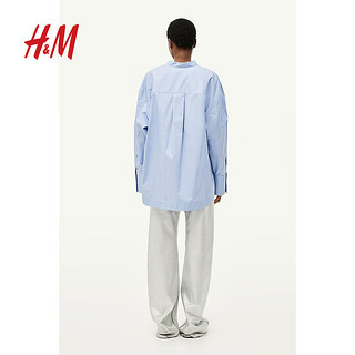 H&M2024春季女装大廓形中式领衬衫1231622 浅蓝色 155/80