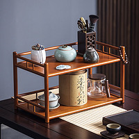 素田茶壶架摆放架桌面小型博古架新中式茶具架子竹置物架放茶杯的架子 楠竹茶具架45.5*25.5*27cm