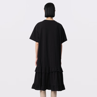 幻走（MOVEUP）2024夏季.FUN系列纯棉荷叶花边设计师针织连衣裙 黑色  S