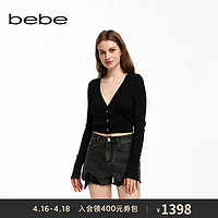 bebe2024夏季女士经典链条扣修身V领针织开衫230611 黑色 XS