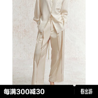 PEACEBIRD 太平鸟 高腰阔腿新中式长裤2024年夏季压褶直筒宽松显瘦休闲裤 米色 L