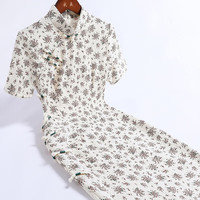 戚薇改良夏季旗袍女2024年轻款棉麻碎花日常可穿中国风连衣裙   米花色 M