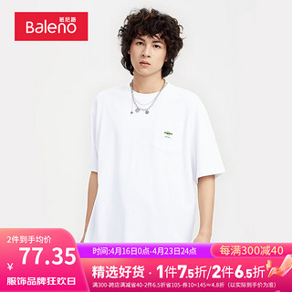 Baleno 班尼路 2022春夏新款休闲印花圆领纯棉短袖男口袋潮流港风T恤上衣 001W漂白 S