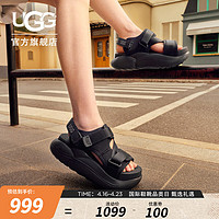 UGG 夏季女士休闲舒适厚底露趾时尚魔术贴设计凉鞋 1152688 BLK | 黑色 37