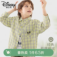 Disney 迪士尼 米奇男童格子衬衫2024春季新款中大童衬衣长袖儿童帅气外套薄款