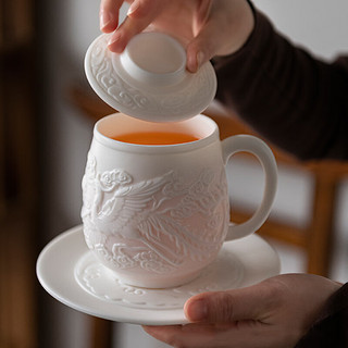 京清福 白瓷茶杯羊脂玉办公室茶水分离泡茶带盖陶瓷马克杯 LOGO LOGO再下单