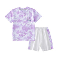 棉花堂男童夏装套装迷彩宝宝短袖套装夏季女童童装儿童运动套装夏   紫迷彩 120/60