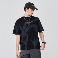 马克华菲【花卉满印】短袖T恤男2024春夏透气纯棉圆领休闲上衣男短T 001黑色 XXL