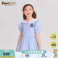 PawinPaw卡通小熊童装24年夏季女童翻领格纹连衣裙 Blue蓝色/50 140