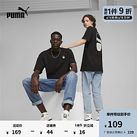 PUMA 彪马 男女同款休闲印花圆领短袖T恤 DOWNTOWN 626086 黑色-01 XS(165/88A)