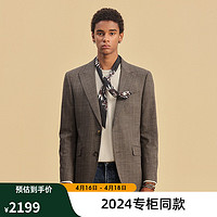 杰帝梵JDV男装2024春夏棕色格纹正装西装单排扣西服外套 棕色 170/92B（01）