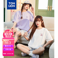 唐狮 TONLION短袖T恤女左胸线条图案圆领宽松上衣 本白 M