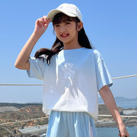 优优1点(Yoyo one)女童短袖t恤2024大童夏季纯棉圆领渐变上衣T儿童洋气宽松夏装 9792渐变蓝短袖 120cm