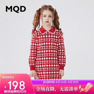 MQD 马骑顿 童装女童新年长袖连衣裙2024春季小翻领儿童裙子 中国红 150cm