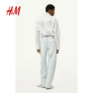 H&M女装裤子2024夏季休闲版潮流复古棉质中腰牛仔裤1227048 蓝色 44P