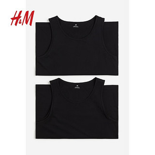                                                                                 H&M男装背心2件装夏季标准版型休闲弹力圆领棉质汗布背心0649098 米色/浅蓝色 175/100A