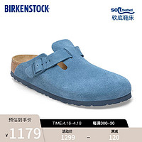 BIRKENSTOCK勃肯牛皮绒面革软底男女款经典款包头拖鞋Boston系列 蓝色/原力蓝窄版1027711 37