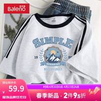 Baleno/班尼路 撞色设计 女士T恤  浅花灰-蓝色橄榄 S