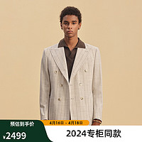 杰帝梵JDV男装2024春夏米色条纹正装西装双排扣西服外套 米色 170/92B（01）