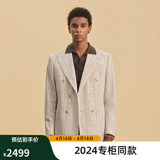 杰帝梵JDV男装2024春夏米色条纹正装西装双排扣西服外套 米色 170/92B（01）