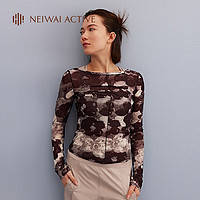 NEIWAI ACTIVE 网纱一字领长袖T恤舒适柔软修身日常运动上衣女 抽象花朵 XL